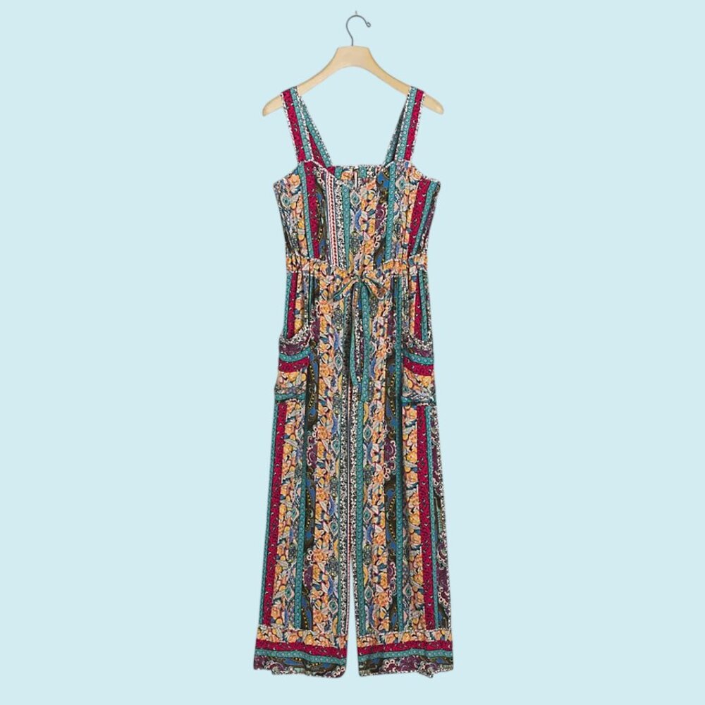 Anthropologie CALAIS Jumpsuit Women's Small Floral Multicolor Bohemian Pockets